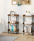Small Three Tier Wooden Bookshelf With Totally Sturdy Frame And Rounded Safety Corners For Home Office, Rustic Brown Finish.
