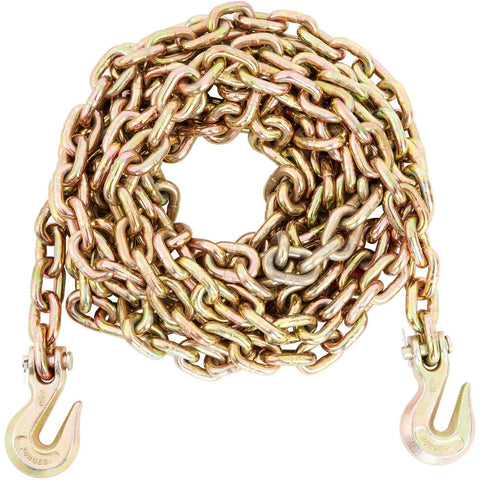 Three Eighths Inch 20 Foot G80 Tow Chain With Grab Hooks Galvanized Manganese Steel 7100 Lb WLL DOT Certified Two Pack coiled view