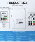 Beast Two Point Two KW Air Cooled CNC Spindle Motor ER20 110V With VFD Inverter 24000 RPM specifications and dimensions