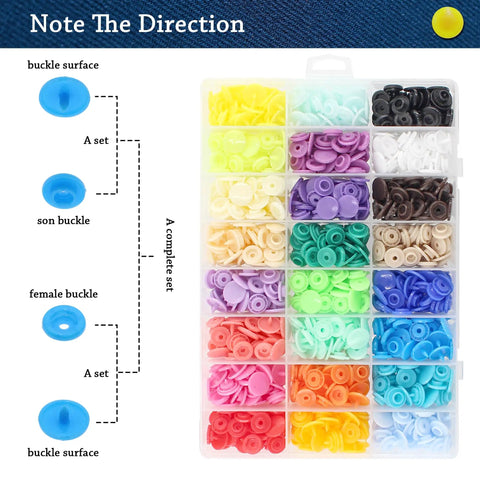 360 Sets T5 Snap Buttons No Sew Fasteners Kit With Pliers For Sewing Clothes And Fabric DIY Crafting, 24 Colors, 15 Sets Each Color