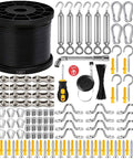 Heavy Duty Outdoor String Light Hanging Kit With Black Vinyl Coated 304 Stainless Steel Wire Rope Cable 246 Feet, M5 Turnbuckles