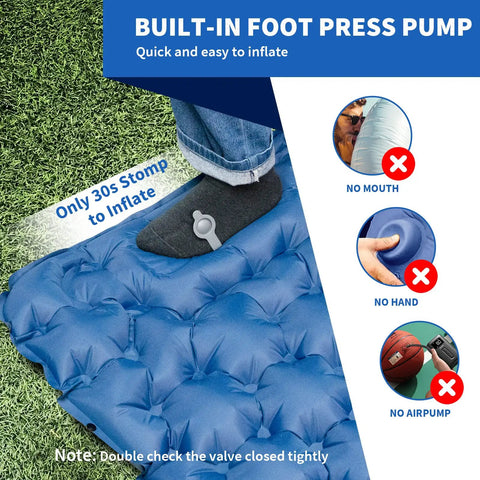 Demonstration of using foot pump to inflate Ultralight Inflatable Sleeping Pad With Built In Foot Pump And Pillow For Camping.