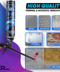 12 Pack Spray Foam Insulation Kit With Foam Gun And Cleaner, showing foam canister and various surfaces for insulation.