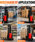 Heavy Duty Workhorse Semi Electric Pallet Stacker With 3300 Lbs Load Capacity And 94.8 Inch Lift Height in warehouse setting.