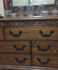 Wooden dresser with vintage drop bail drawer pulls 6 inch cabinet handles, rustic antique black zinc alloy hardware installed