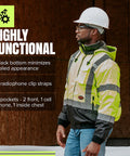Hi Vis Safety Bomber For Men Waterproof Winter Rain Jacket With Reflective Strips Detachable Hood ANSI Class 3 High Visibility Workwear