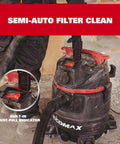 Dual-Mode Wet Dry Vacuum With Auto Tool Activation, 8 Gallon Workhorse, close-up of dust-full indicator and hose