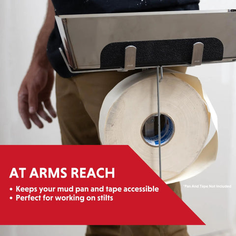 Hands Free Drywall Mud Pan Holder And Tape Spool On Belt For Easy Taping Belt Clip Secures A 12 Inch Pan Keeps Compound Handy