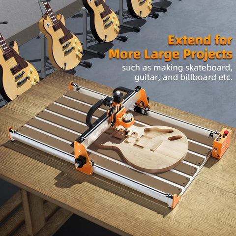 Masuter Pro Y Axis Extension Kit with Upgraded T Slot Hybrid Spoilboard for CNC Router shown with guitar body project