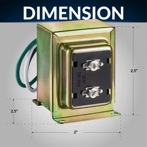 24V 40VA Doorbell Transformer Power Supply For Ring Video Doorbell Pro And Nest, dimensions illustration showing size.