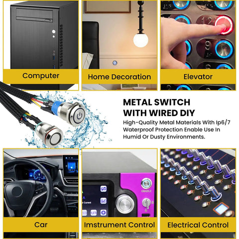 2 Pack Chassis Switch With Metal Button 12mm Boot Reset And 16mm Host Switch Cable 60cm Extension For ATX Power On Off in various applications.