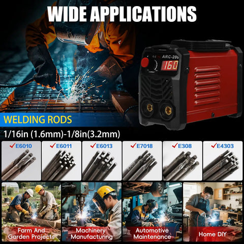 Portable 200A Arc Welder For Home And Workshop, 110V IGBT Inverter with digital display and various welding rods