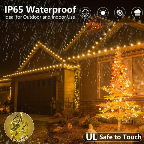 Warm White 200 LED Christmas Lights 66ft Outdoor Indoor String Light with Remote Control 8 Modes Memory Timer Plug In Green Wire