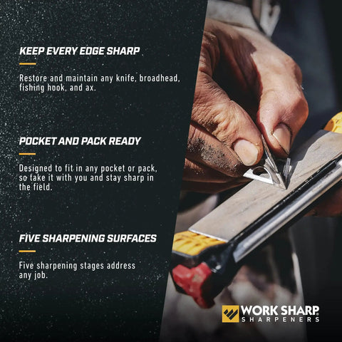 Close-up of Roam Ready Guided Field Sharpener With Diamond Guides and Adjustable Wrench for versatile blade care.