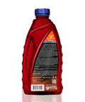 Back label of Dexron III Mercon Automatic Transmission Fluid 1 Quart bottle, red container with blue cap.