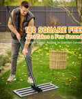 Man using Lawn Leveling Rake 30x10 Inch With 78 Inch Adjustable Handle Rust Resistant Steel Yard Tool For Backyards Gardens