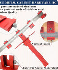 Precision Cabinet Door Handle Jig For Hardware Mounting With 5mm And 4mm Drill Guide Made From Hella Tough Aluminum Alloy To Nail Your Setup With Flawless Square Alignment Every Single Time showing red aluminum parts and stainless steel details.