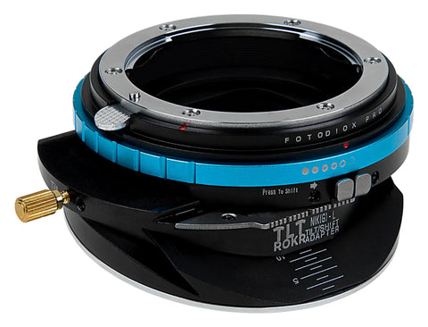 Tilt Shift Lens Mount Adapter From Nikon F To L Mount Mirrorless Cameras With 10 Degree Off Axis Tilt 20mm Shift 360 Degree Rotation All Metal Construction For Precise Rock Solid Performance With Vintage Lenses, black metal with blue ring