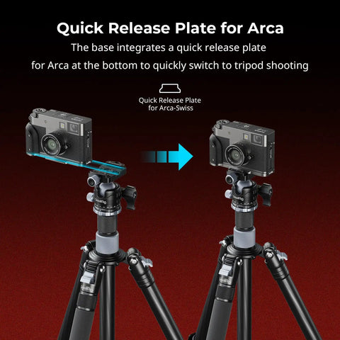 Quick release plate for Fujifilm X Half L Shaped Grip With Built In Quick Release Plate For Arca on tripod with camera