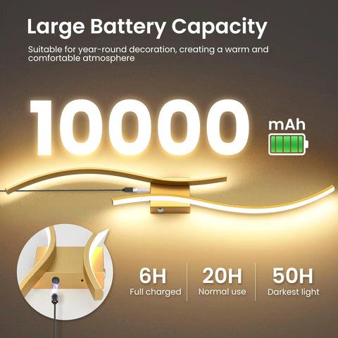 Battery Operated Wall Sconces Set Of Two Cordless LED Lights With Remote, 10000mAh Rechargeable, gold finish, 3CCT color temp