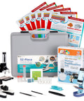 Epic Compound Microscope Starter Kit For Kids Featuring 1200x Magnification With Dope Accessory Pack including 52-piece set, slides, and water kit.