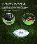 12 Pack Solar Ground Lights For Outdoor Use Waterproof Disk LED Lights For Lawn Pathway Yard Walkway Driveway Patio Deck Cold White Solar Lights With 8 Bright LEDs And 600mAh NiMH Battery on grass with vehicle weight demonstration and mowing