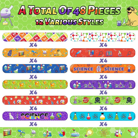 48 Piece Epic Science Slap Bracelets Party Favors Set For Science Week Classroom Fun Chemistry Biology Physics Lab Decor