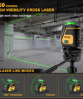 360 Degree Green Laser Level With Tripod For Construction And Renovation IP54 Rechargeable Wide Angle Vertical And Horizontal Cross Line 100 Foot Range 3 Brightness Modes Self Leveling DIY Ready For Floor Tile And Walls in industrial setting
