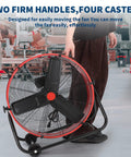 Heavy Duty 24 Inch Industrial Floor Fan With High Velocity Airflow, 3 Speed Settings, 4800 To 8800 CFM, durable metal blades, red