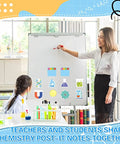 Teacher and student using Science Party Stationery Gift Set With 12 Sticky Notes 12 Ballpoint Pens And 50 Science Stickers in classroom