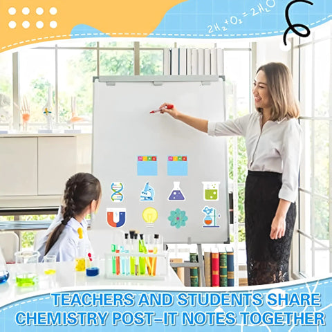 Teacher and student using Science Party Stationery Gift Set With 12 Sticky Notes 12 Ballpoint Pens And 50 Science Stickers in classroom