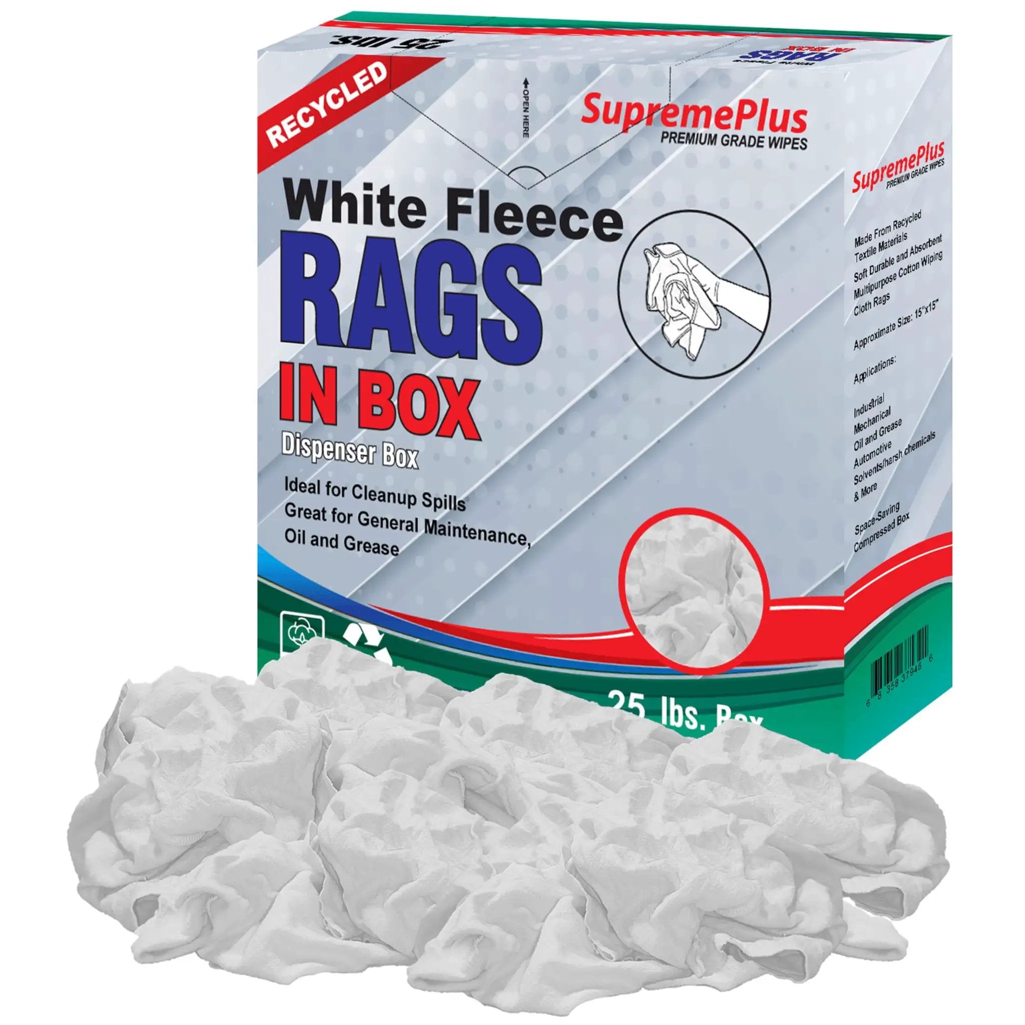 Ultra Soft Recycled White Fleece Rags 25 Lb - 25 lb Box