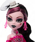Iconic Design Draculaura Reproduction Doll In A Dope Pink Ruffle Dress Featuring Spooky Chic Vampire Vibes And Top Notch Craftsmanship For Your Totally Sweet Shelf, close-up of detailed face and hairstyle.