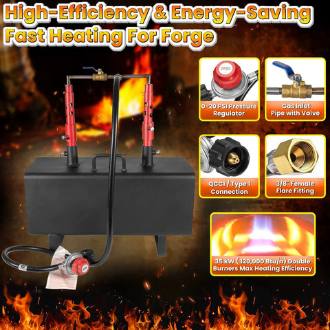 Beefy Portable Propane Gas Forge With Double Burner 2600F Forging Furnace showing controls and connectors