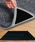 12 Pack Rug Grip Pads For Hardwood Floors And Tiles Non Slip Rug Grippers Heavy Duty Corner Grippers for Rugs shown under rug corner