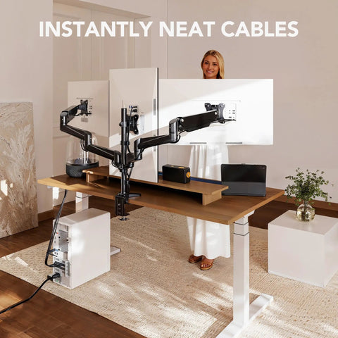 Triple Monitor Desk Mount Stand For 17 To 32 Inch Screens with Adjustable Swivel, Tilt, Rotation, Installed on Desk