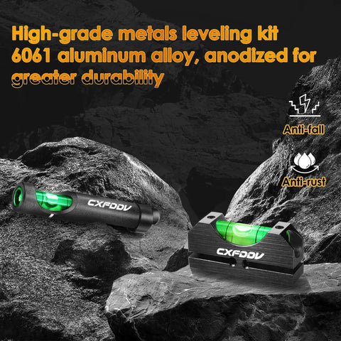 Scope Leveling Kit For Rifles With Magnetic Universal Mount High Precision Bubble Level in anodized aluminum on rocks