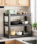Three Tier Kitchen Storage Rack For Pots And Pans Adjustable Metal Organizer Shelf with cookware and toaster, rust resistant