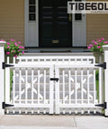 White wooden gate using 12Inch T Strap Gate Hinges Heavy Duty Black Tee Hinges For Wooden Fences Yard Gates Rustproof Iron Hardware 2 Pack.