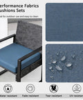 Outdoor Patio Chair Cushions 4 Pack Water Resistant Stain Resistant Weather Resistant Deep Seat Cushions With Adjustable Straps 20 By 20 By 3.1 Inch Spectrum Denim Five Year Fade Protection on wicker chair with close-up of water droplets.