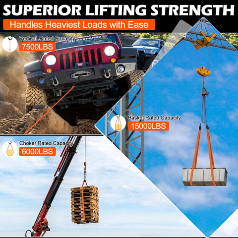 Heavy Duty Lifting Straps 10 Foot By 2 Inch Webbing Slings 15000 LBS Capacity with vehicles and load demonstration