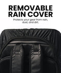 35L Camera Backpack For Photographers With Rain Cover And Water Repellent Protection, black removable rain cover detail.