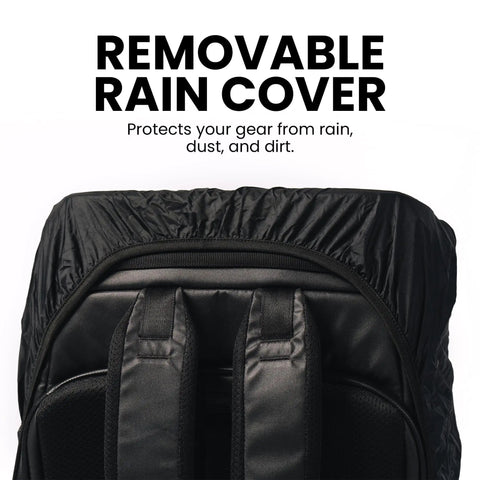 35L Camera Backpack For Photographers With Rain Cover And Water Repellent Protection, black removable rain cover detail.