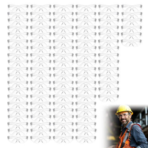 100 Pack Clear Safety Glasses For Men And Women, Ansi Z87.1 Certified Polycarbonate Eye Protection for construction tasks.