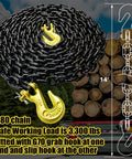G80 Transport Binder Chain One Quarter Inch Fourteen Feet With Clevis Grab Hooks Heavy Duty Tow Chain 3,300 lbs SWL
