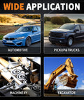 Wide application of Three Quarters Inch DD X One Inch DD Universal U Joint Black Steering Shaft shown with car, truck, machinery, excavator.