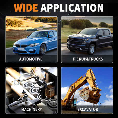 Wide application of Three Quarters Inch DD X One Inch DD Universal U Joint Black Steering Shaft shown with car, truck, machinery, excavator.
