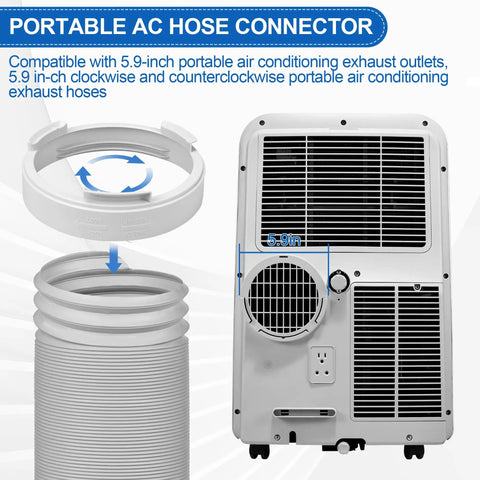 5.9 Inch Portable Air Conditioner Hose Exhaust Coupler Connector Adapter Fits Most Mobile AC Units Round Window Vent Kit With Universal Thread Design Easy Install And Stable Fit For Home Office Cooling