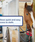 Black 45.5-Inch Stall Chain For Quick Stall Access And Smooth Airflow, Durable Barn Gear attached to horse stall door