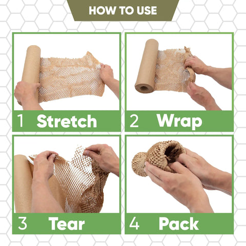 Top Tier Honeycomb Packing Paper Bubble Wrap Alternative For Moving Supplies Stretchy Kraft Cushion Roll steps showing how to use